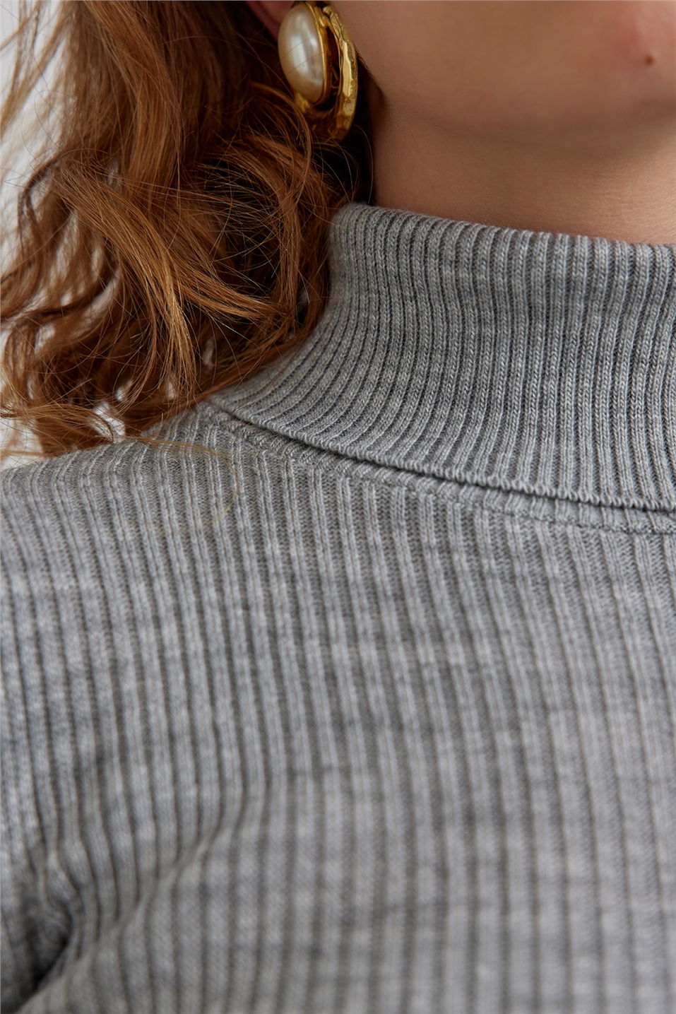 Grey Turtleneck Knitwear Sweater
