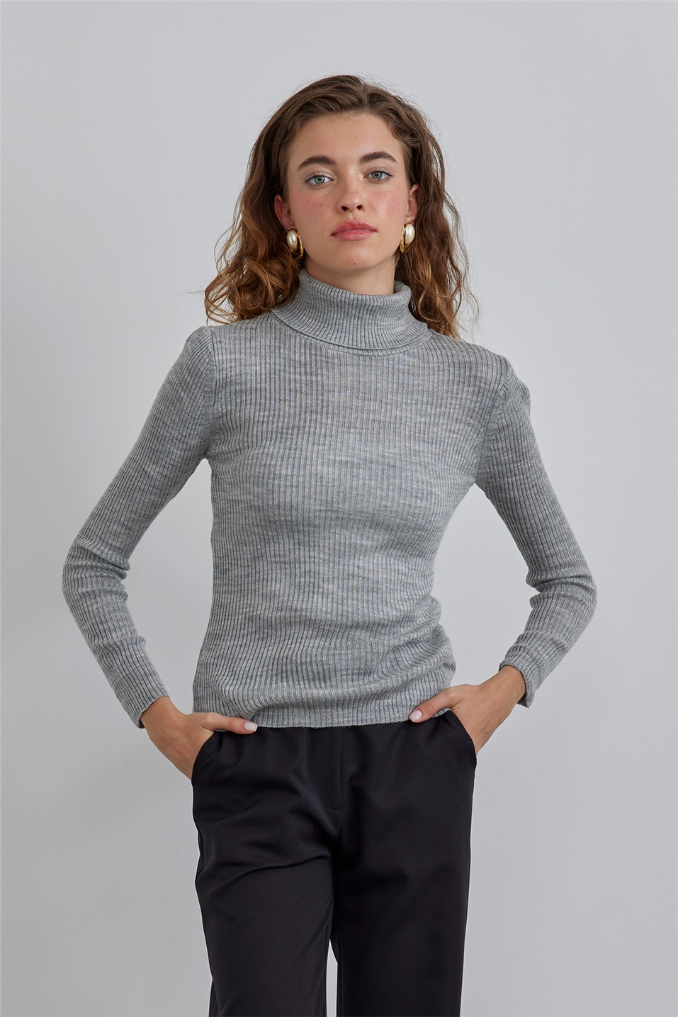 Grey Turtleneck Knitwear Sweater