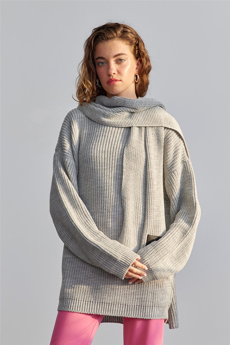Grey Oversize Knitwear Sweater