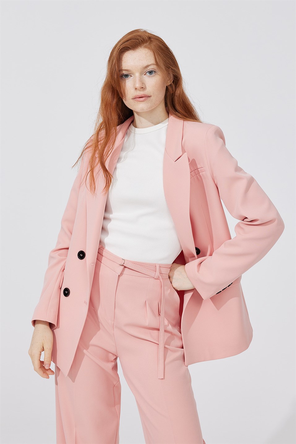 Fuchsia Button Front Blazer Belted Trousers Suit Co-Ord - Millie –  Rebellious Fashion