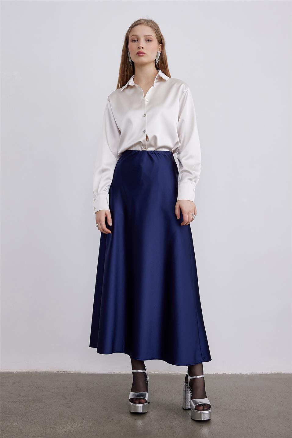 Navy Satin Skirt