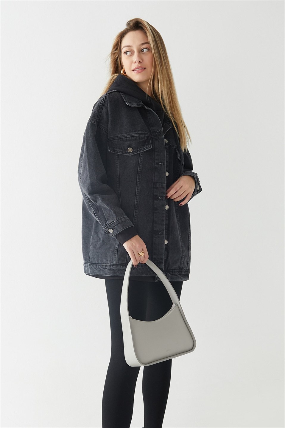 Denim jacket top black oversized