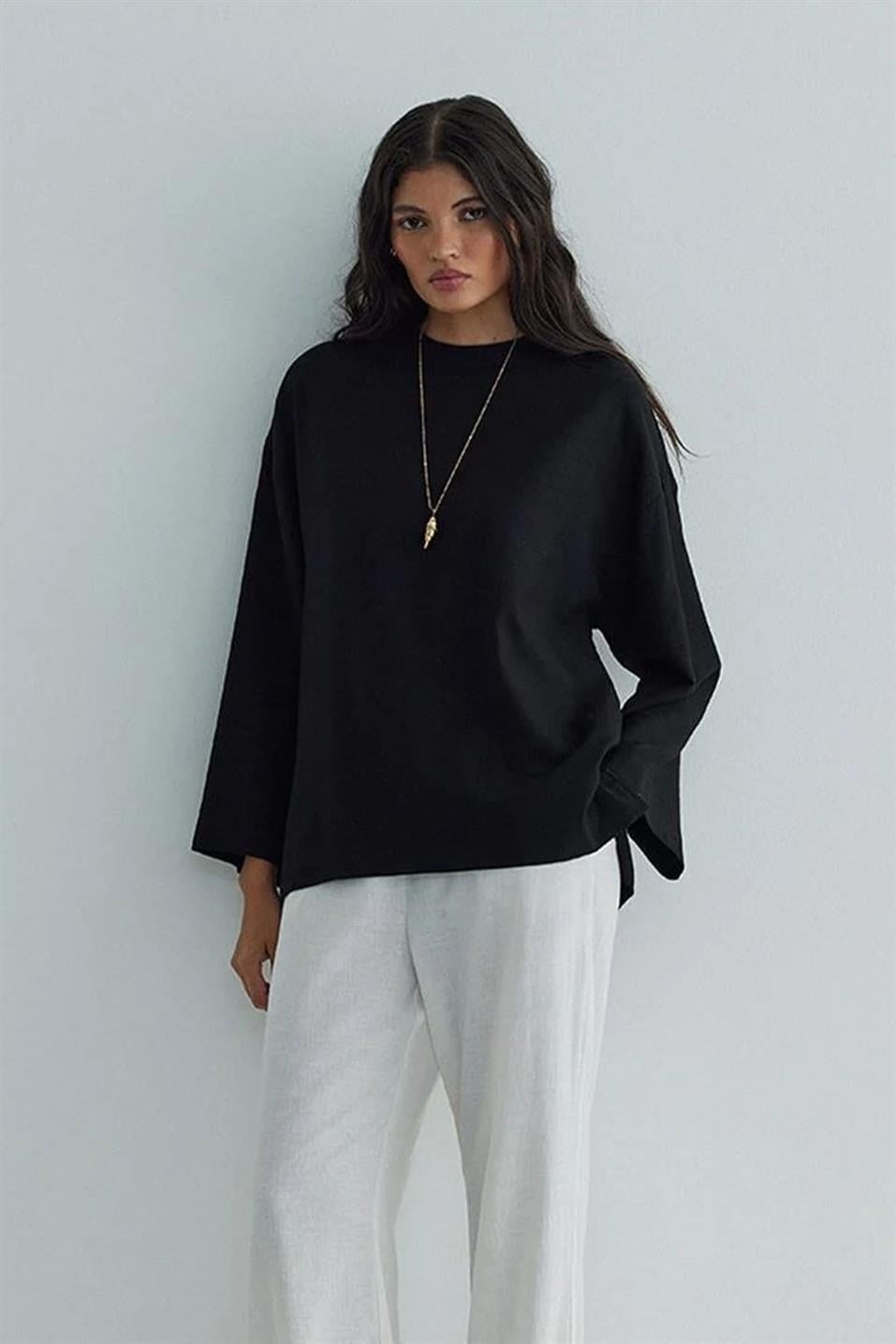 トップス KAVAL Round neck blouse siyah-kavala-keten-bluz-41-f62.jpg
