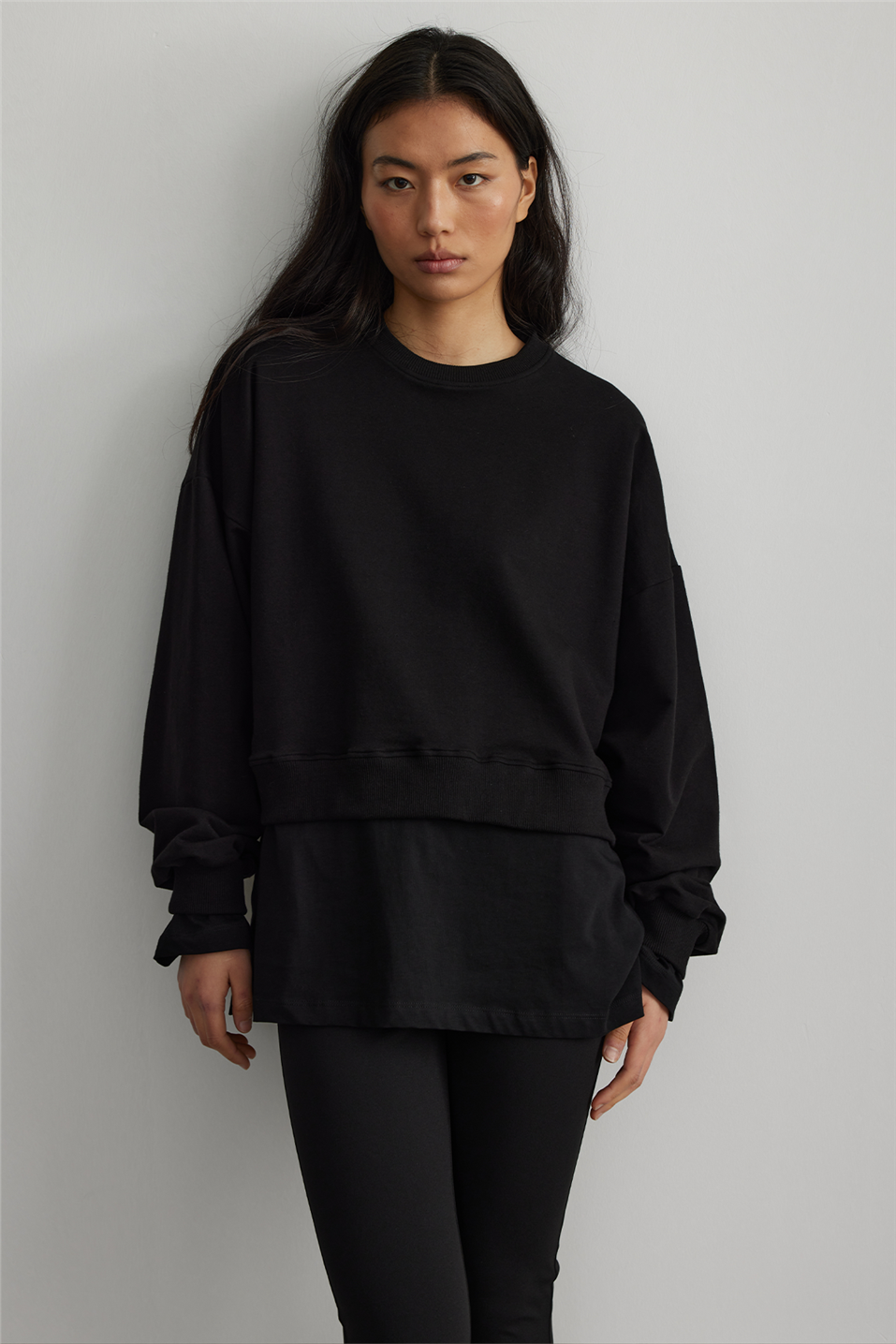Siyah Oversize Crop Sweatshirt
