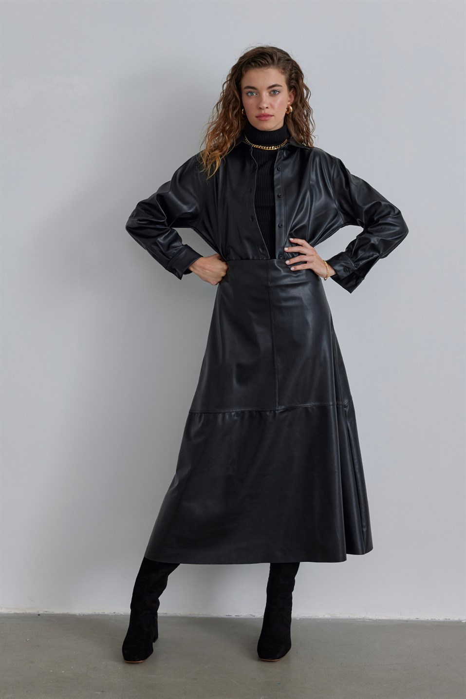Black Pieced Leather Skirt