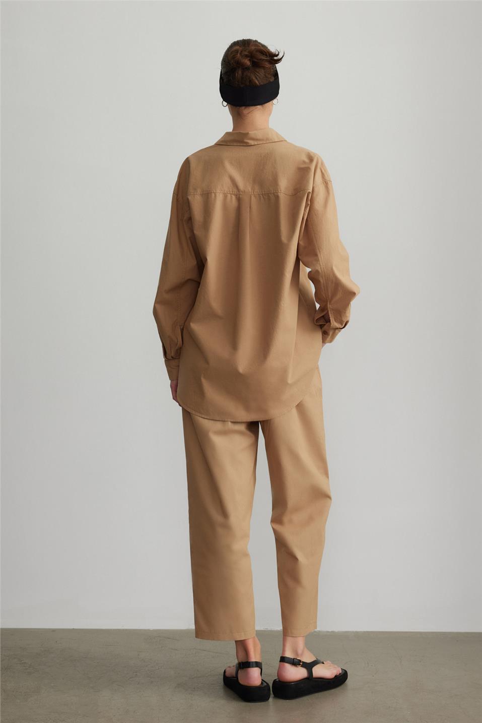 Sütlü Kahve Slouchy Fit Beli Lastikli Pantolon