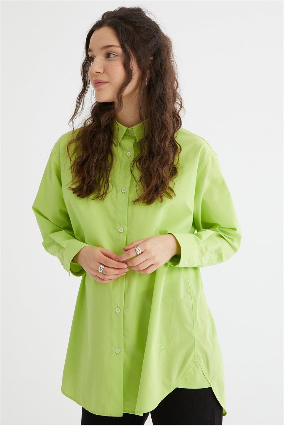 Yeşil Basic Pamuklu Gömlek