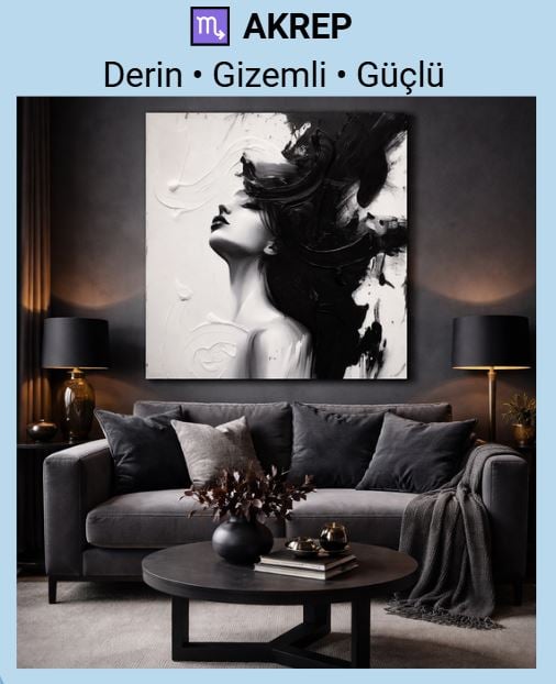 Akrep burcu için derin, gizemli ve kontrastlı yağlı boya ve yağlı boya dokulu tablo dekorasyonu