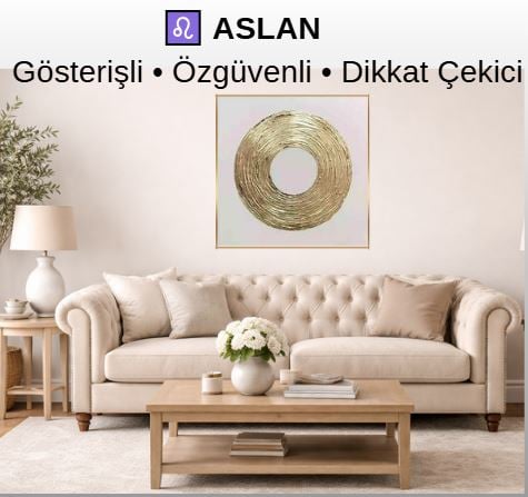 Aslan burcu için gösterişli, dikkat çeken ve altın detaylı orijinal yağlı boya tablo dekorasyonu