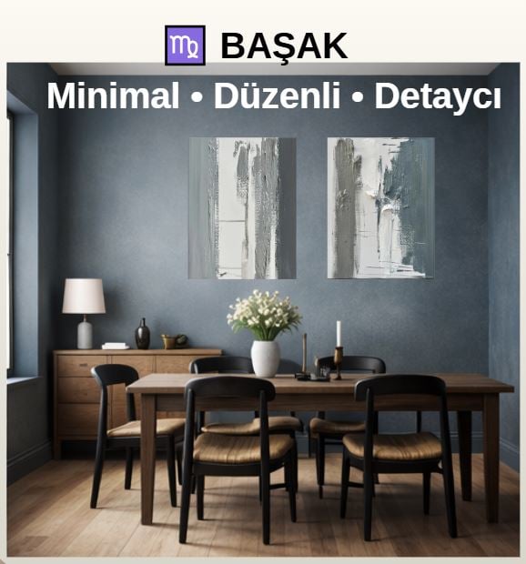Başak burcu için sade, minimal ve doğal tonlara sahip yağlı boya ve yağlı boya dokulu tablo dekorasyonu