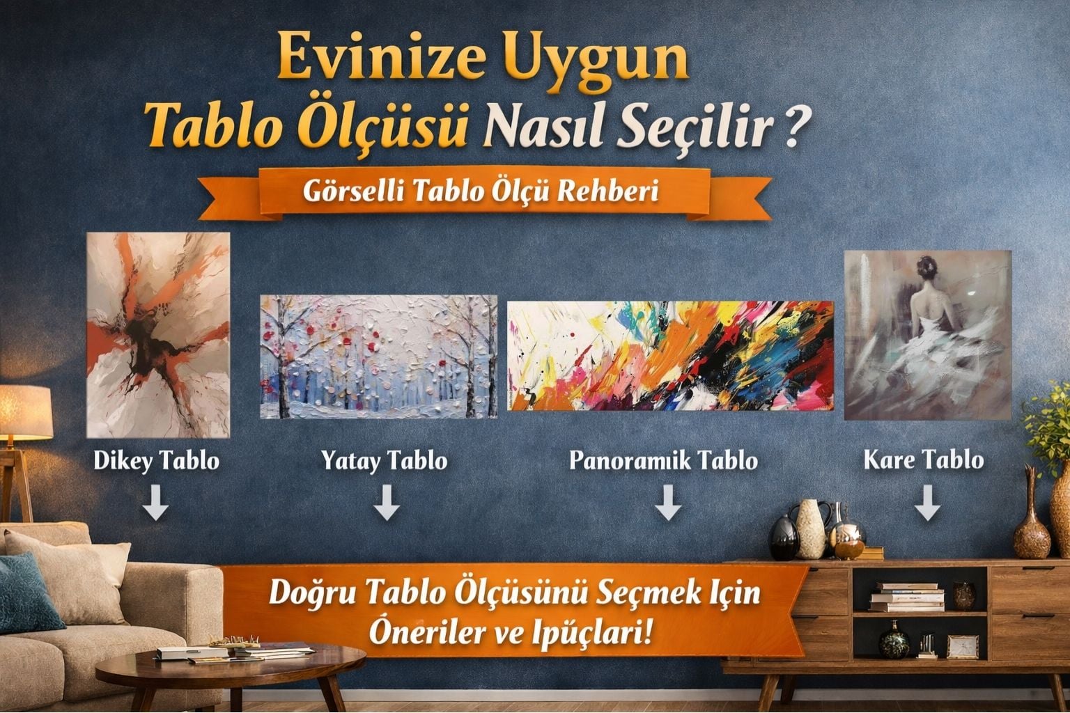 Evinize uygun tablo ölçüsü seçimi için görselli tablo ölçü rehberi