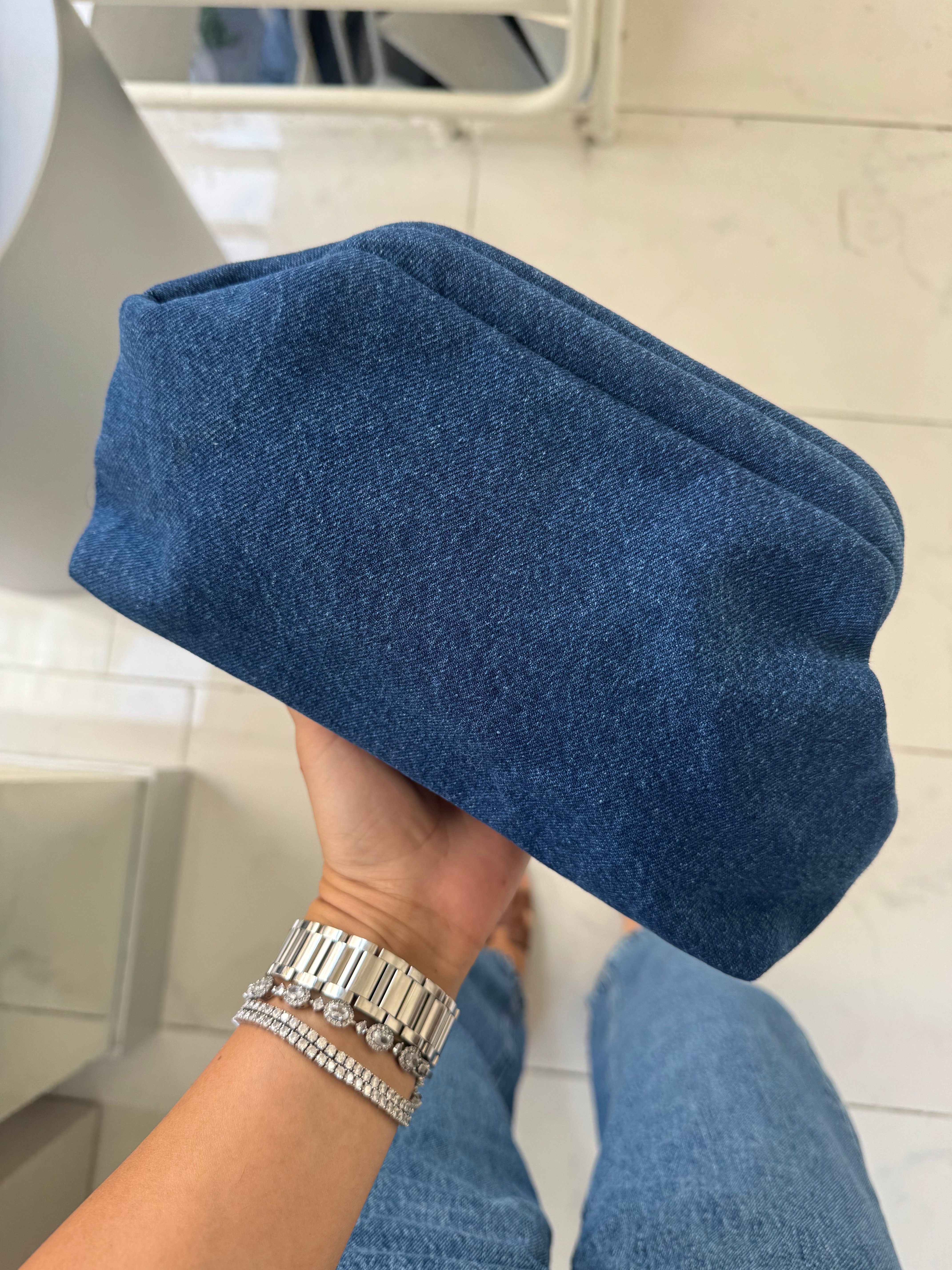 Burslu Clutch Mini Çanta Denim Lacivert