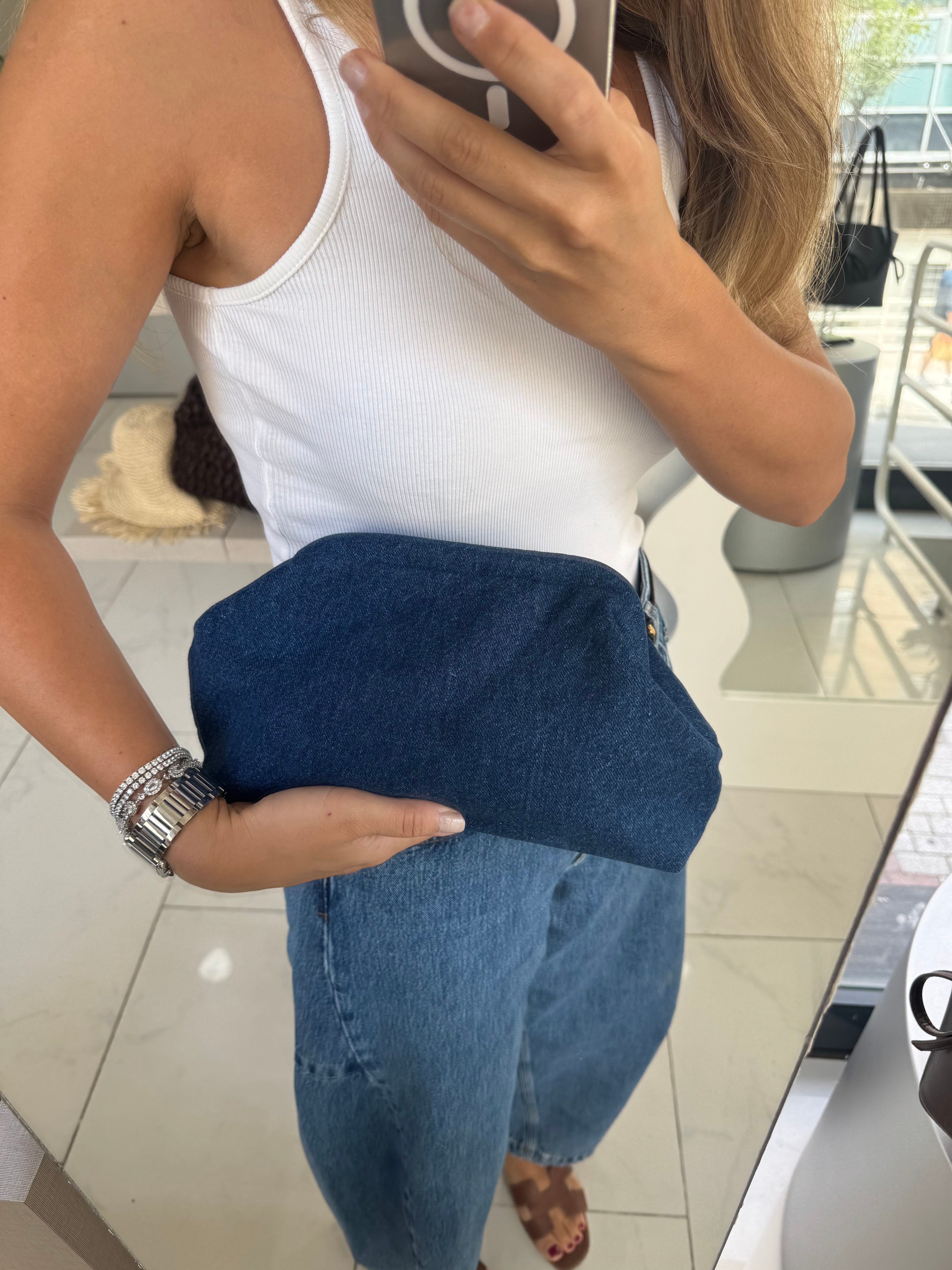 Burslu Clutch Mini Çanta Denim Lacivert