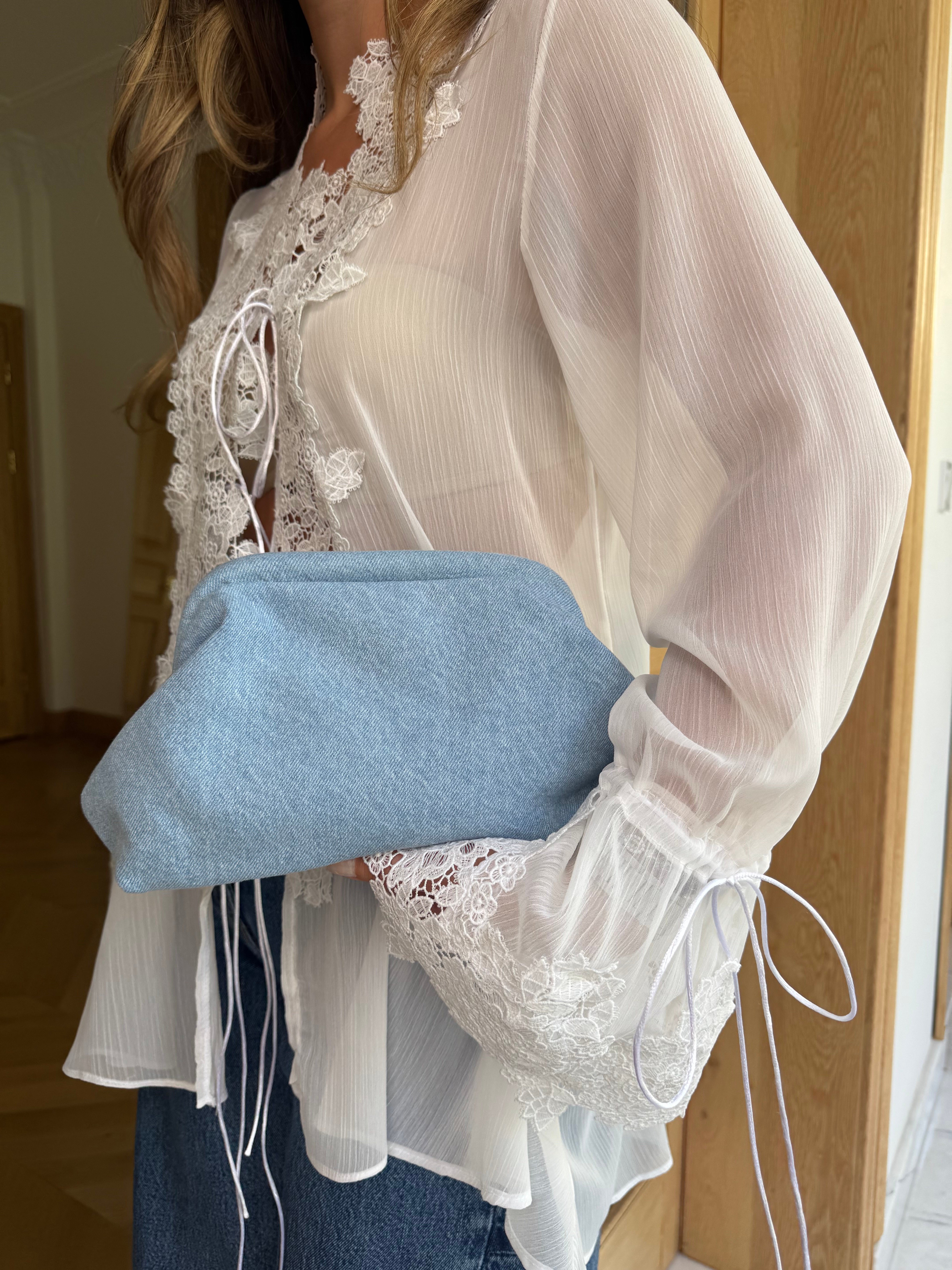 Burslu Clutch Mini Çanta Denim Mavi