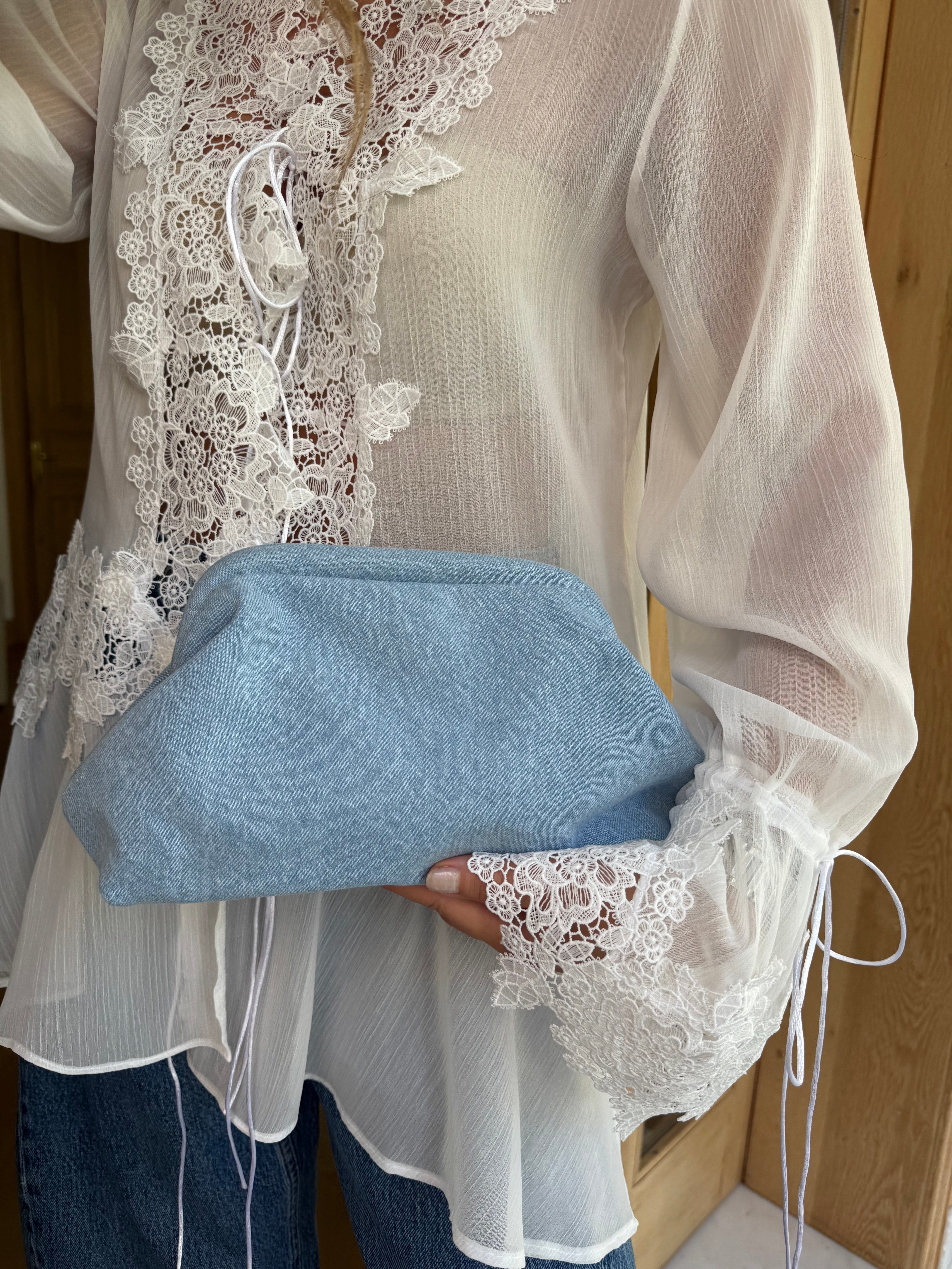Burslu Clutch Mini Çanta Denim Mavi