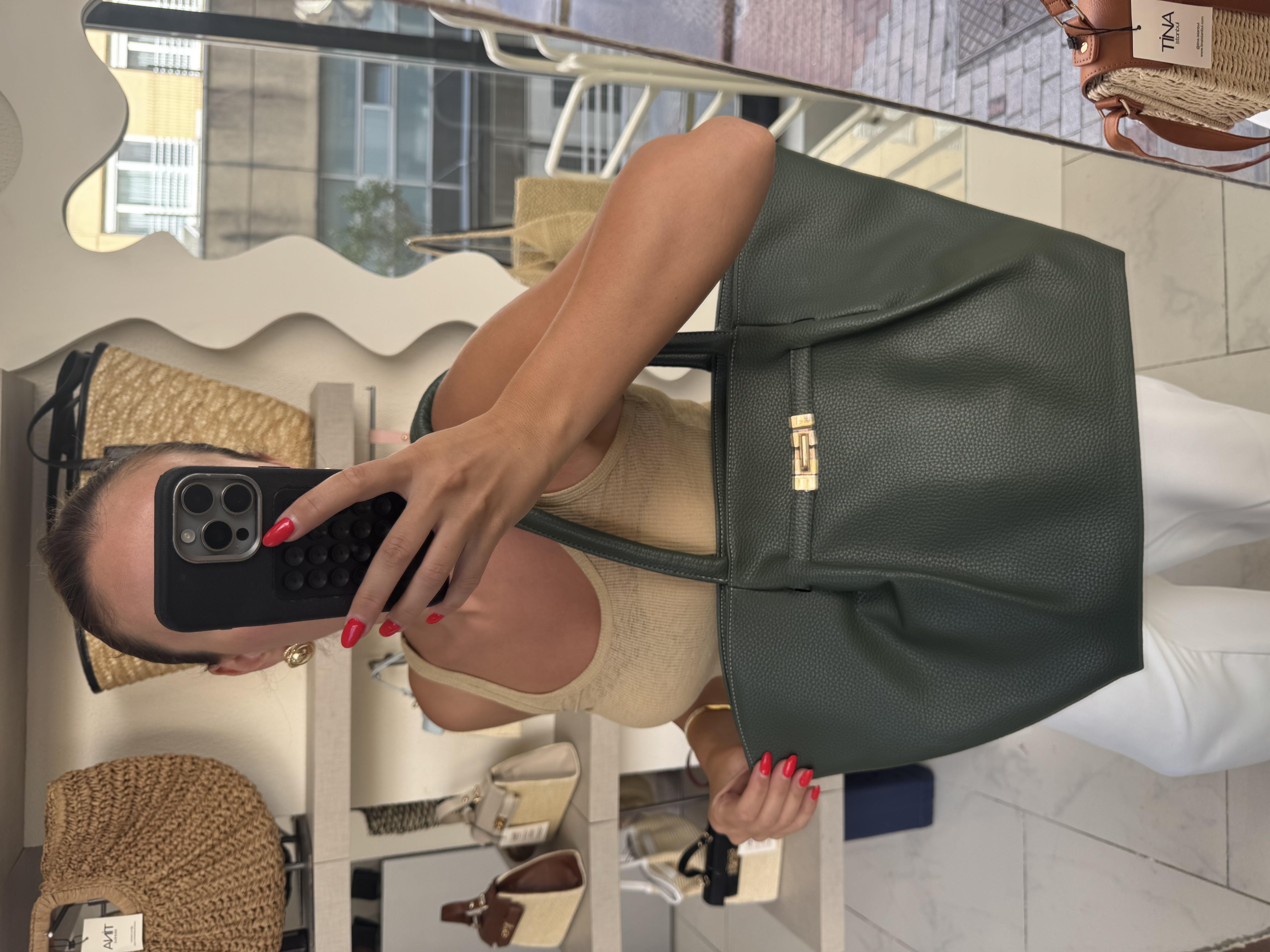 Dokulu Oversize Günlük Çanta Haki