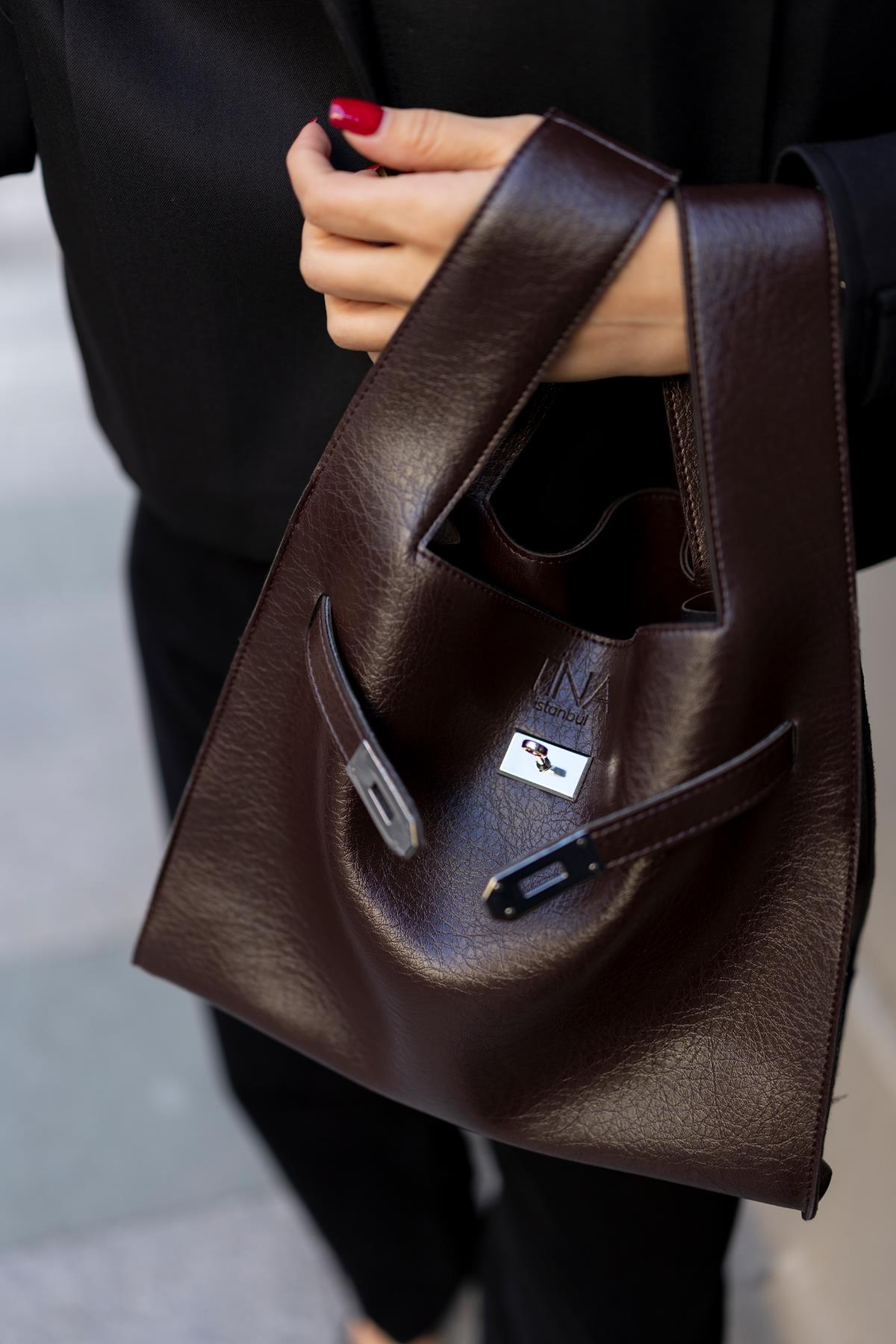 Shopper Bag Kemer Aksesuarlı Omuz Çantası Acı Kahve