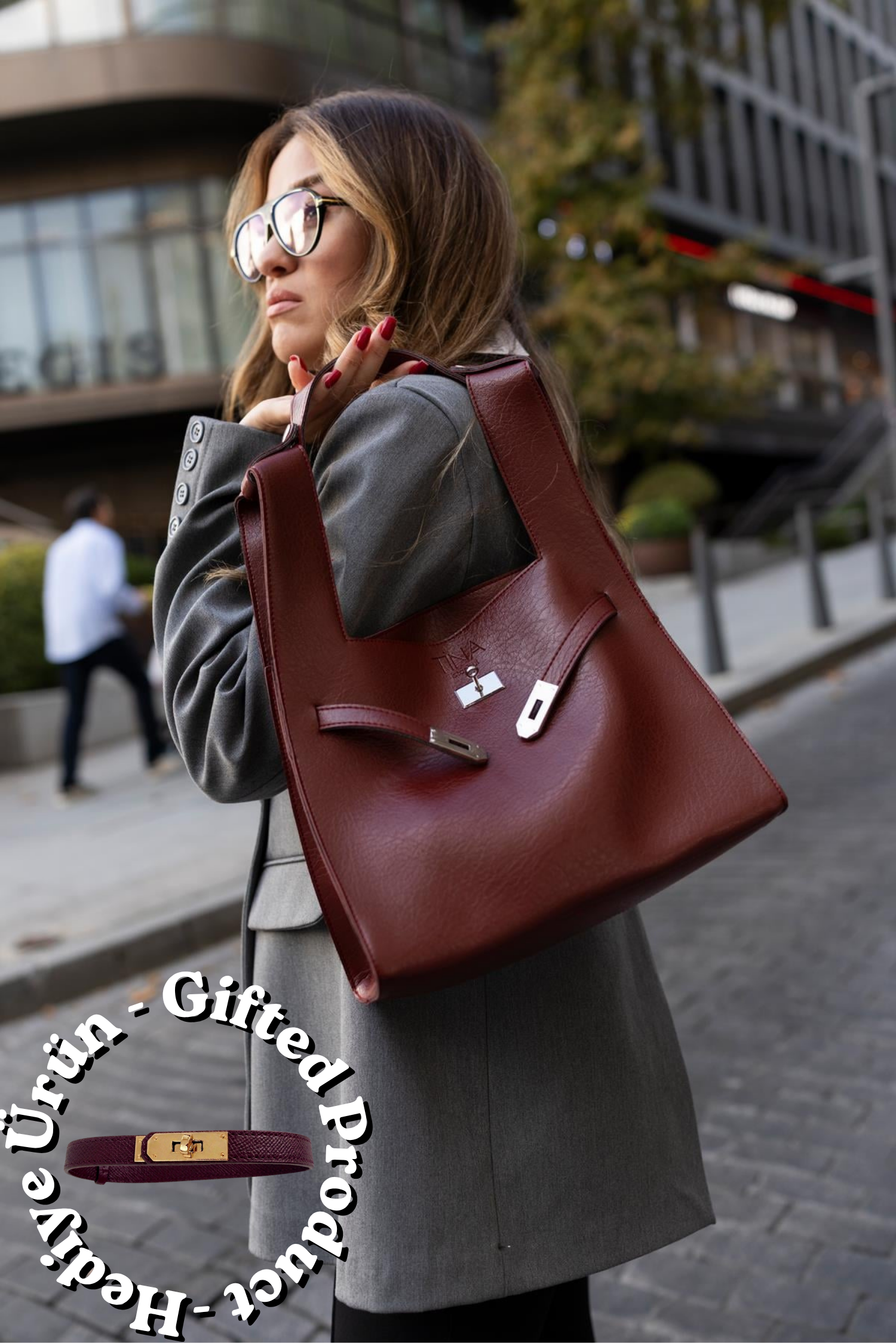 Shopper Bag Kemer Aksesuarlı Omuz Çantası Bordo