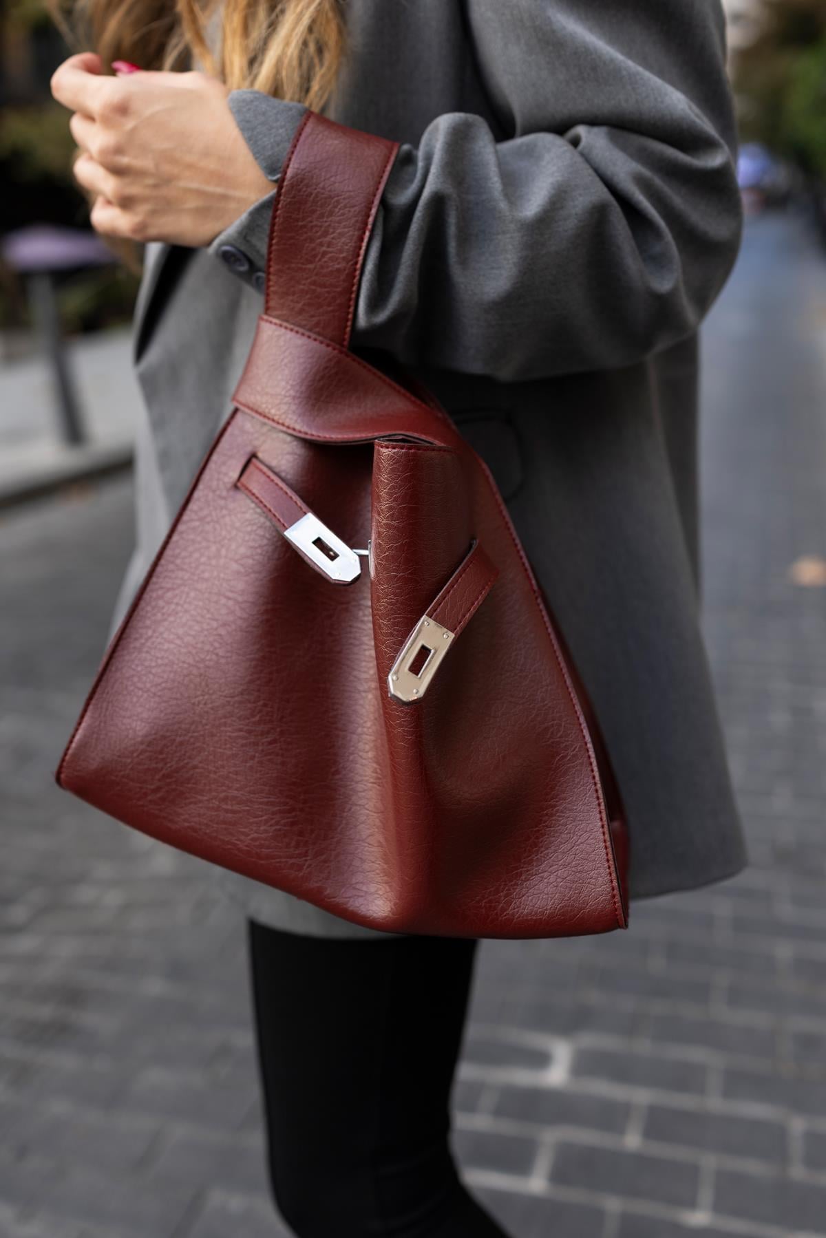 Shopper Bag Kemer Aksesuarlı Omuz Çantası Bordo