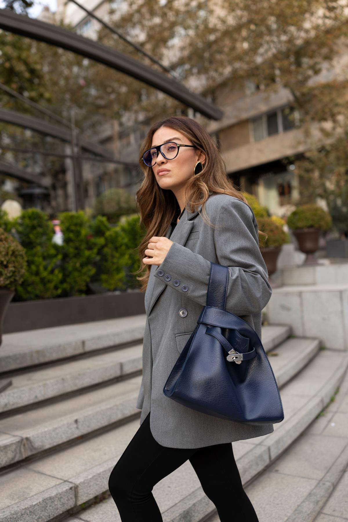 Shopper Bag Kemer Aksesuarlı Omuz Çantası Lacivert