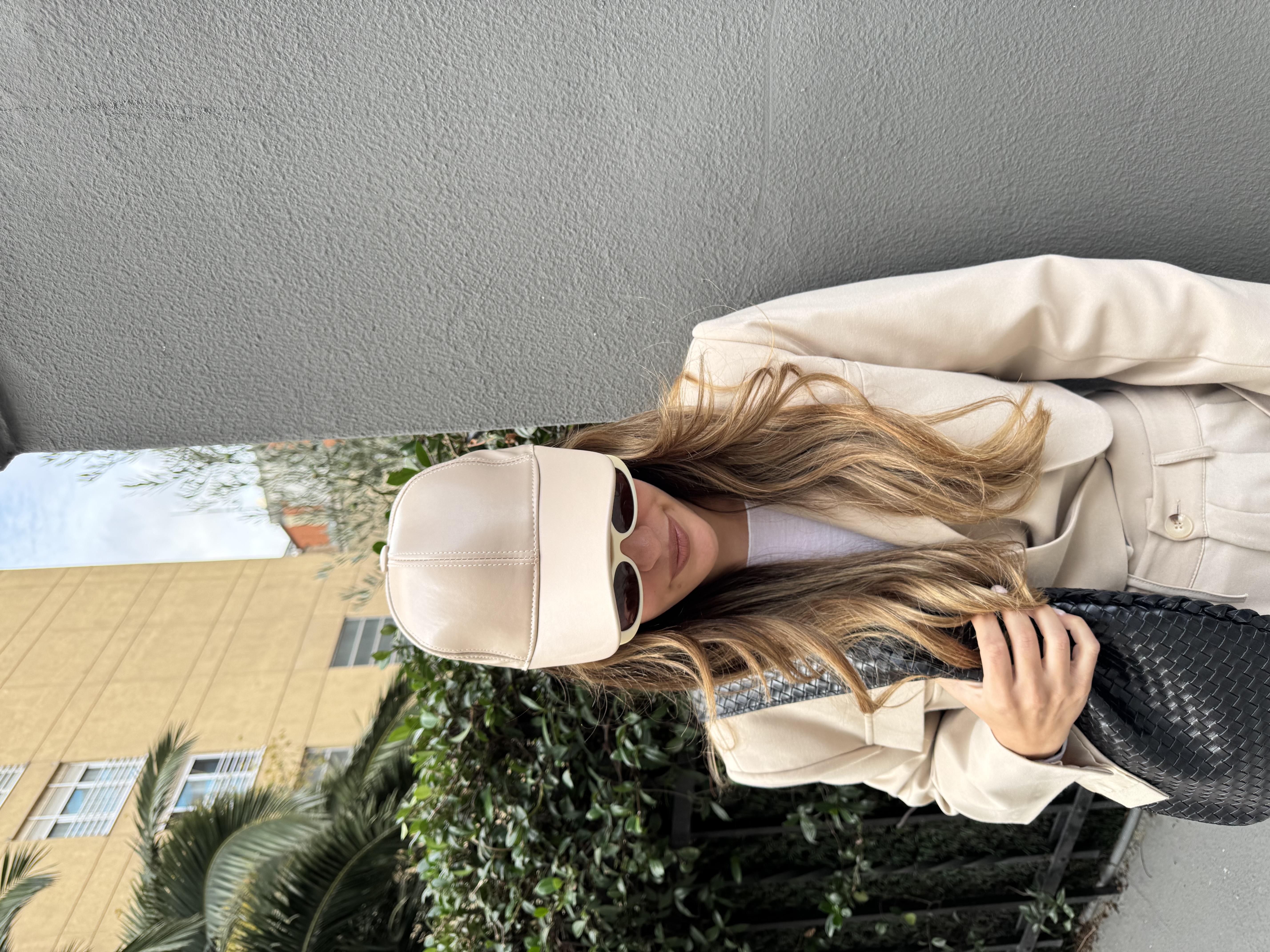 Unisex Vegan Deri Cap Şapka Krem