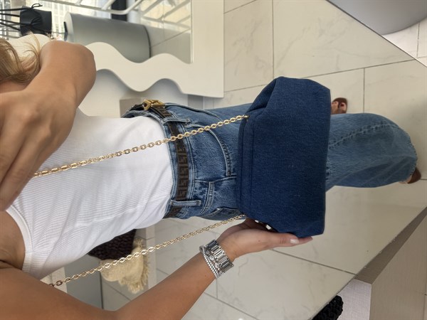 Burslu Clutch Mini Çanta Denim Lacivert