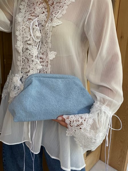 Burslu Clutch Mini Çanta Denim Mavi