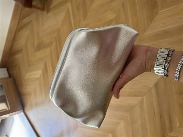 Burslu Clutch Mini Çanta Metalize Deri Silver