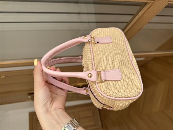 Çanta Aksesuarlı Hasır Çanta Pembe