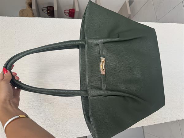 Dokulu Oversize Günlük Çanta Haki