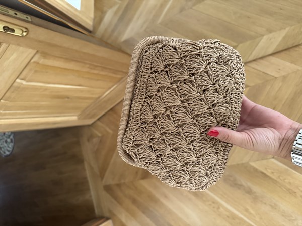 Dokuma Hasır Mini Clutch El ve Omuz Çantası Camel