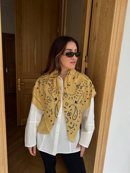 Etnik Desenli Pamuklu Yazlık Şal Sarı