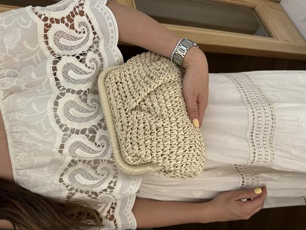 Hasır Clutch Çanta Bej