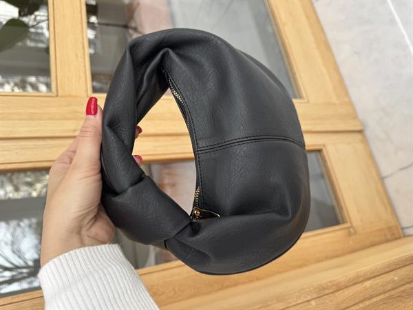 Hobo Bag Düğüm Detaylı Mini Omuz Çantası Siyah