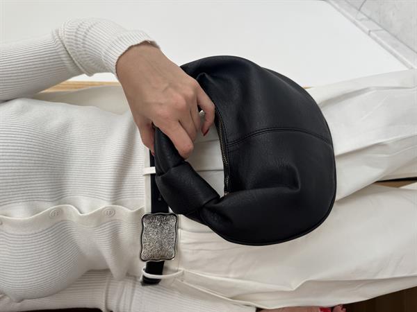 Hobo Bag Düğüm Detaylı Mini Omuz Çantası Siyah