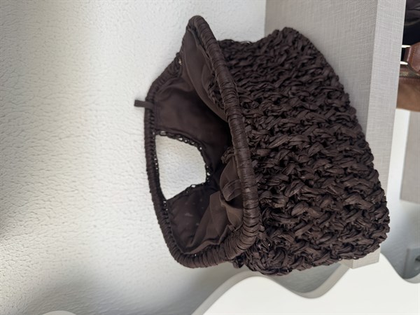 Kare Saplı Hasır Clutch Çanta Acı Kahve