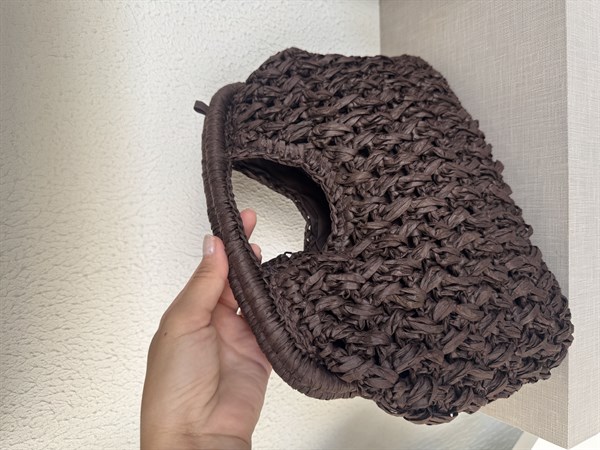 Kare Saplı Hasır Clutch Çanta Acı Kahve