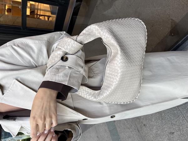 Örgü Dokulu Fermuarlı Mini El Ve Omuz Çantası Krem