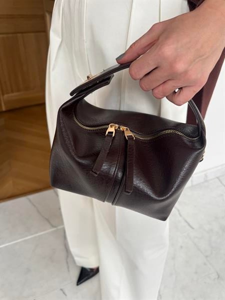 Pouch Bag Kilit Askılı Omuz Çantası Acı Kahve