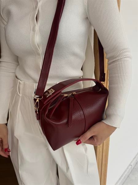 Pouch Bag Kilit Askılı Omuz Çantası Bordo