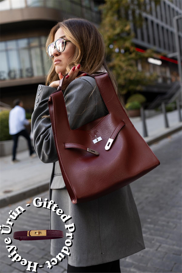 Shopper Bag Kemer Aksesuarlı Omuz Çantası Bordo