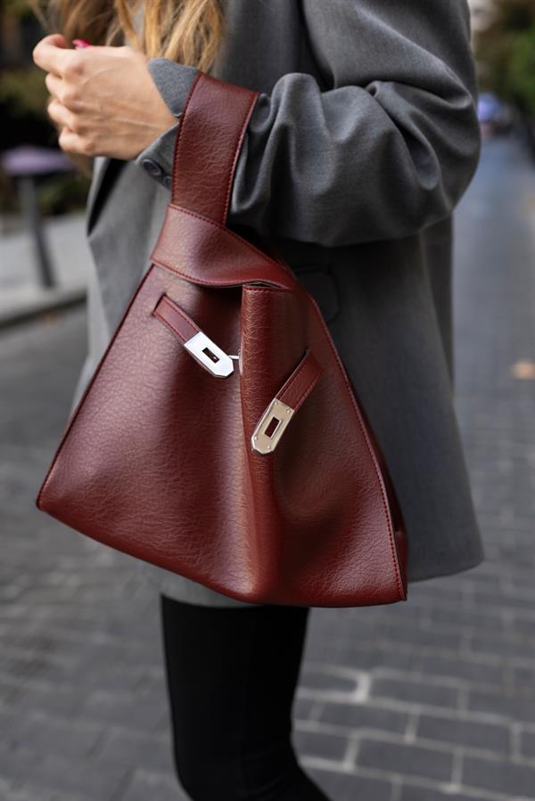 Shopper Bag Kemer Aksesuarlı Omuz Çantası Bordo