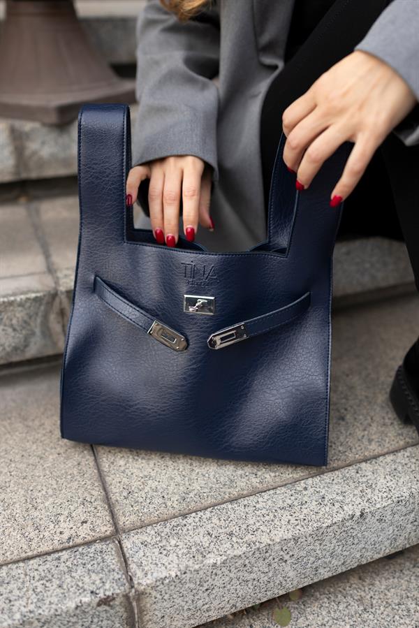 Shopper Bag Kemer Aksesuarlı Omuz Çantası Lacivert