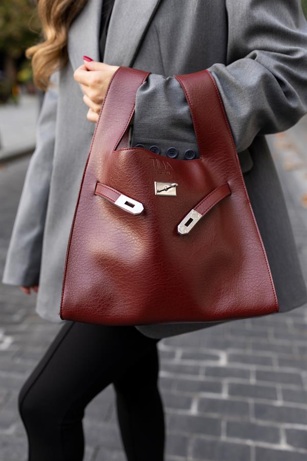 Shopper Bag Kemer Aksesuarlı Omuz Çantası Bordo