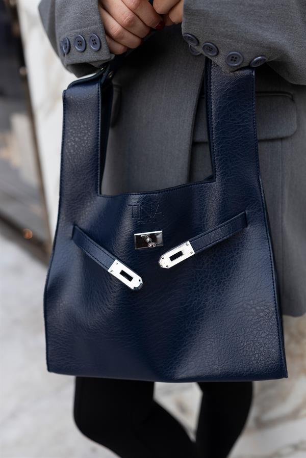 Shopper Bag Kemer Aksesuarlı Omuz Çantası Lacivert