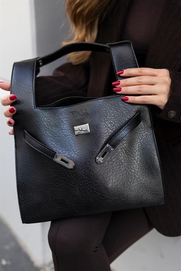 Shopper Bag Kemer Aksesuarlı Omuz Çantası Siyah