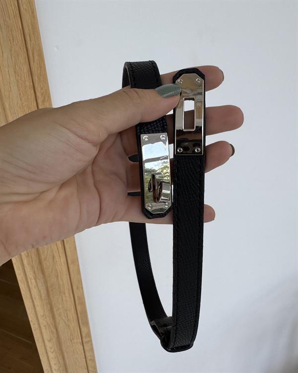 Silver Kilit Tokalı Dikişli Kemer 2cm Siyah