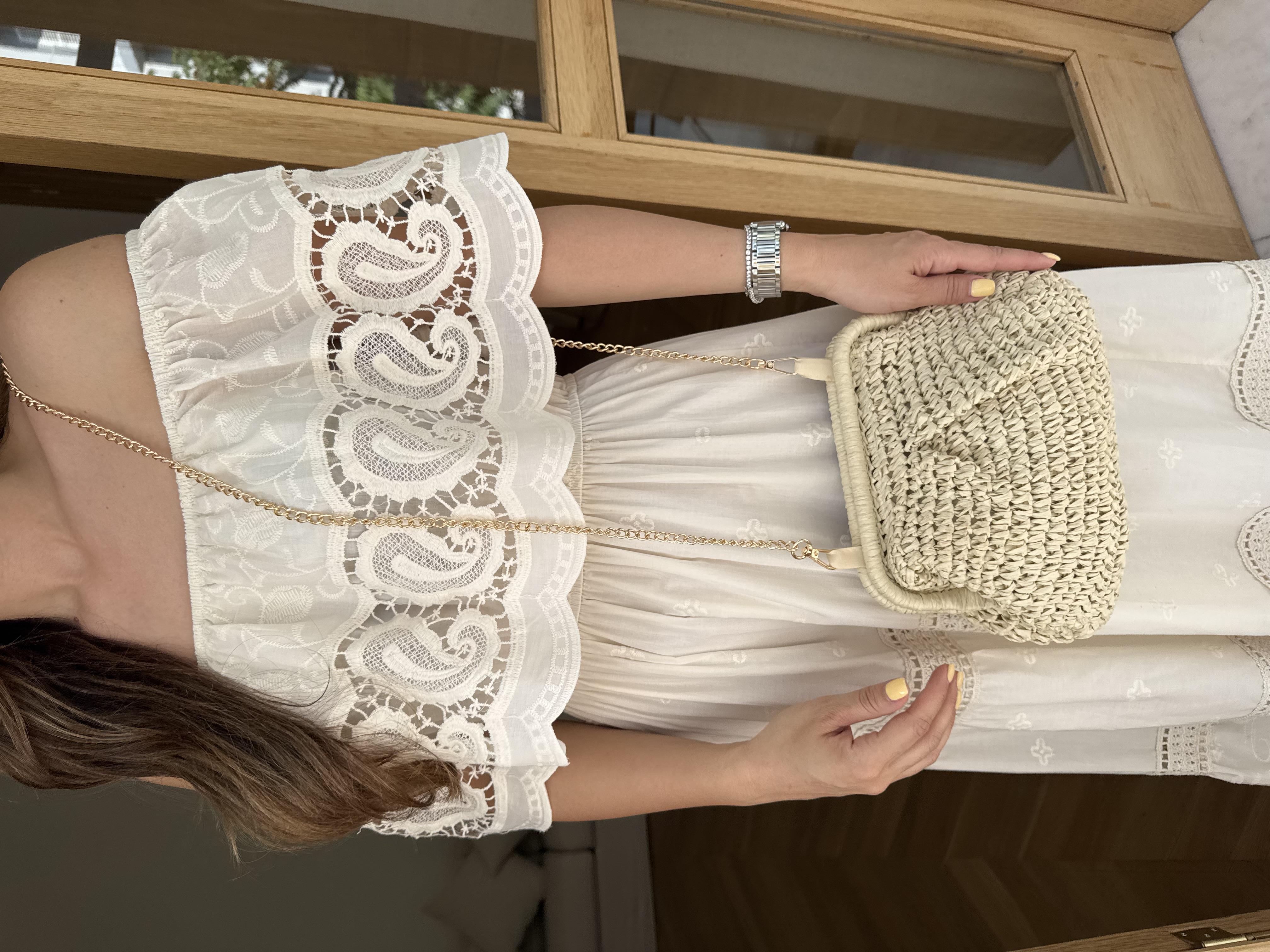 Hasır Clutch Çanta Bej