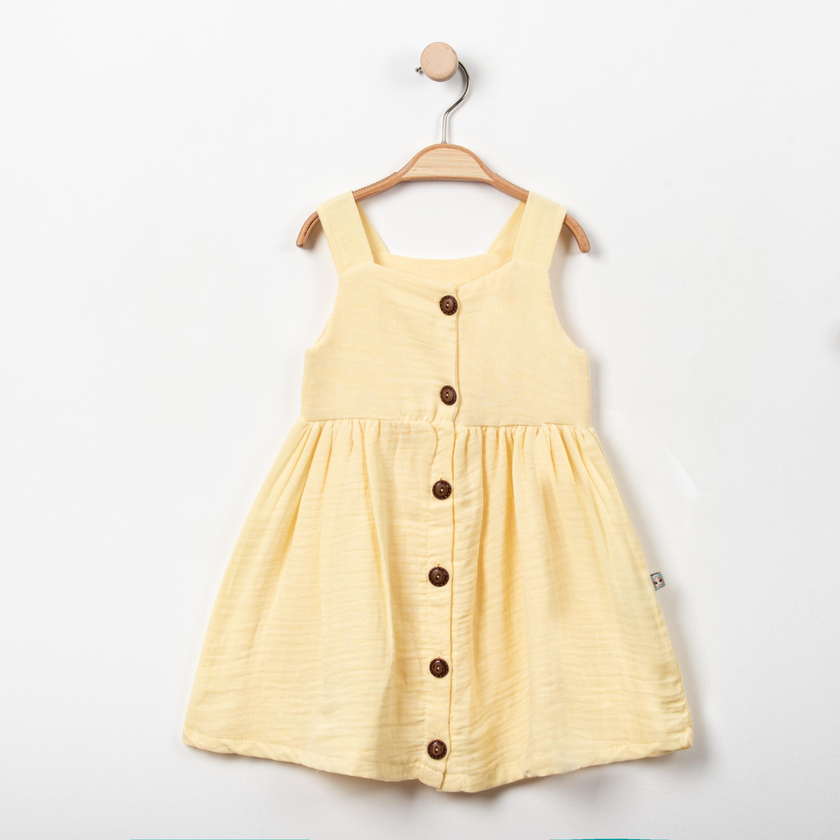Askılı Düğme Detaylı Müslin Kız Çocuk Elbise