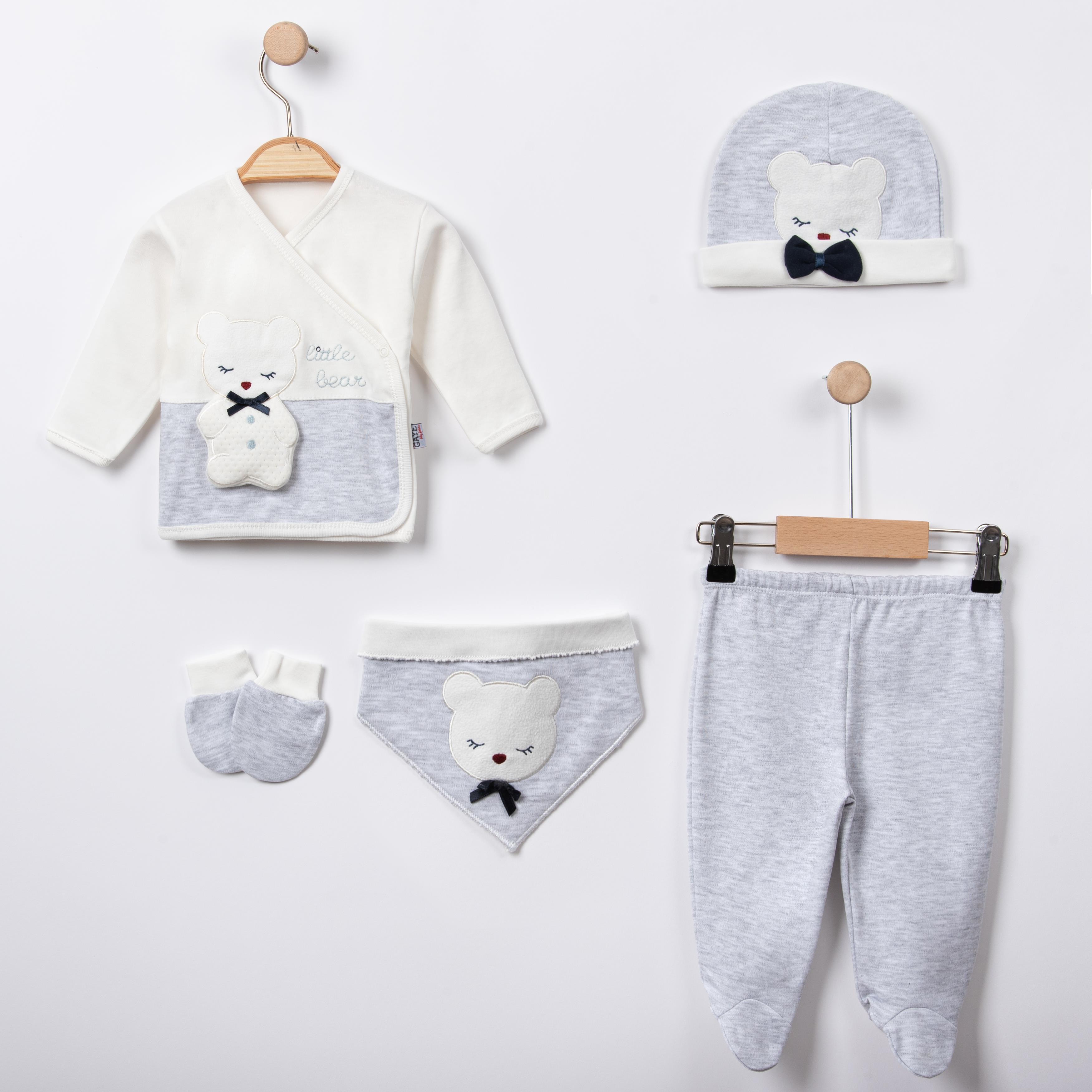 Ayıcık Baskılı Bebek Beşli Hastane Çıkış Seti